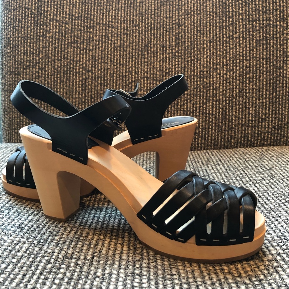Swedish Hasbeens braided sky-high clogs